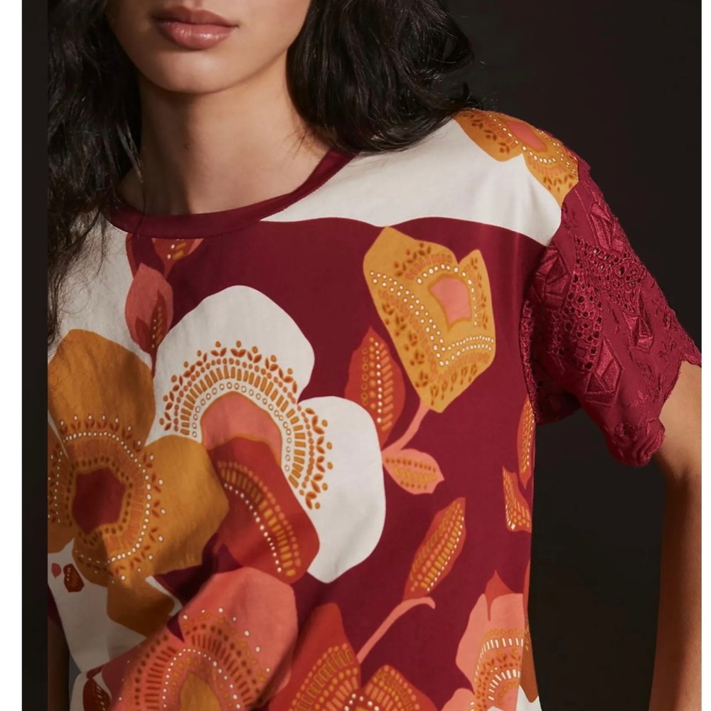 Womens Tiny Jeanine Eyelet Embroidered Tee Neutral Motif | NWT| XXS